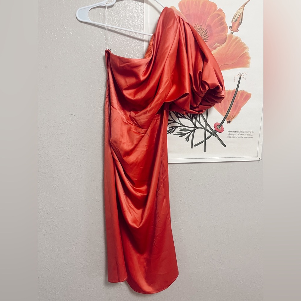 Coral one shoulder midi